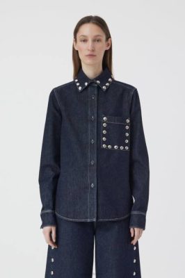 CLOSED France | CLOSED Chemisier avec des clous femmes T0V0432 bleu foncé