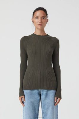 CLOSED France | CLOSED Longsleeve côtelé femmes T0V0426 vert de l'armée