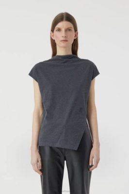 CLOSED France | CLOSED T-shirt avec fente femmes T0V0503 mélange gris foncé