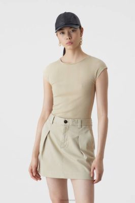 CLOSED France | CLOSED T-shirt avec un tricot de côtes femmes T0V01681 roseau beige