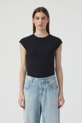 CLOSED France | CLOSED T-shirt avec un tricot de côtes femmes T0V01682 noir