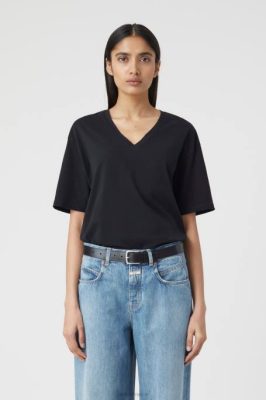 CLOSED France | CLOSED T-shirt à col en V de base femmes T0V01639 noir
