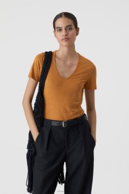 CLOSED France | CLOSED t-shirt en lin femmes T0V01634 cannelle dorée