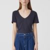 CLOSED France | CLOSED t-shirt en lin femmes T0V01636 nuit sombre