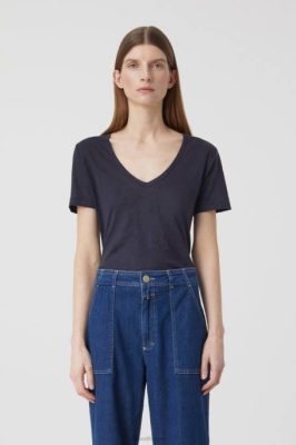 CLOSED France | CLOSED t-shirt en lin femmes T0V01636 nuit sombre