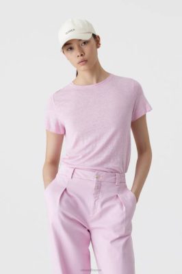 CLOSED France | CLOSED t-shirt en lin femmes T0V01645 dahlia rose