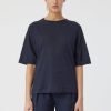 CLOSED France | CLOSED t-shirt en lin femmes T0V01650 nuit sombre
